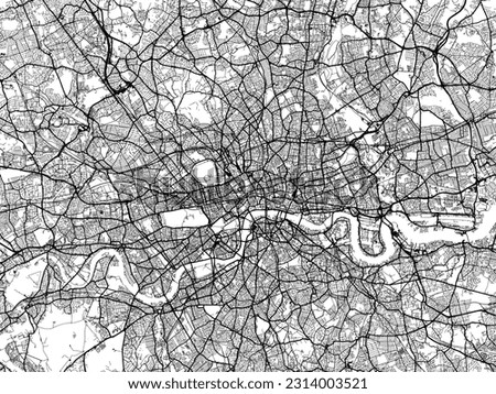 City map of London in the United Kingdom with black roads isolated on a white background.
