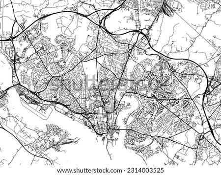 City map of Southampton in the United Kingdom with black roads isolated on a white background.