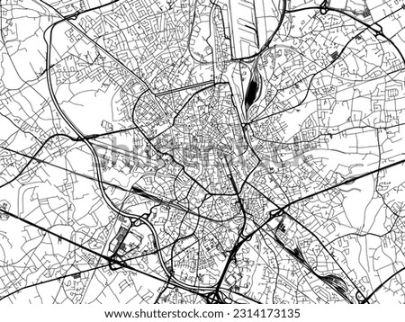 Vector city map of Gent in Belgium with black roads isolated on a white background.