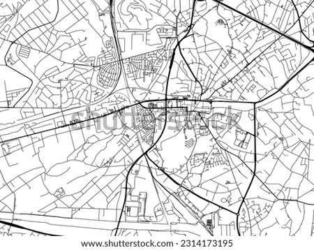 Vector city map of Genk in Belgium with black roads isolated on a white background.