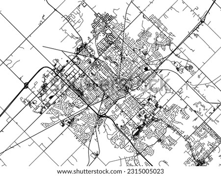 Vector city map of Guelph Ontario in Canada with black roads isolated on a white background.