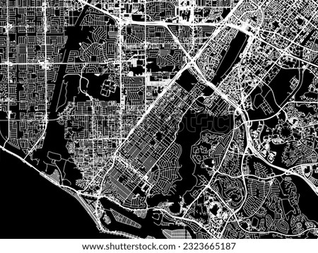 Vector city map of Costa Mesa California in the United States of America with white roads isolated on a black background.