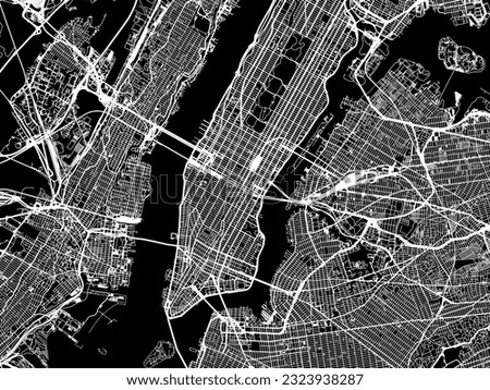 Vector city map of New York Center New York in the United States of America with white roads isolated on a black background.