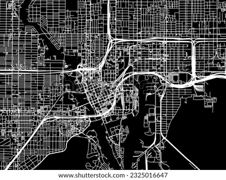 Vector city map of Tampa Florida in the United States of America with white roads isolated on a black background.