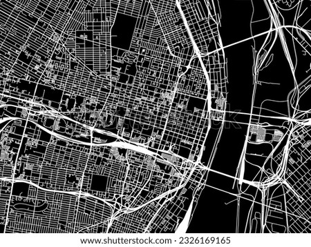 Vector city map of St. Louis Center Missouri in the United States of America with white roads isolated on a black background.