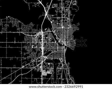 Vector city map of Oshkosh Wisconsin in the United States of America with white roads isolated on a black background.