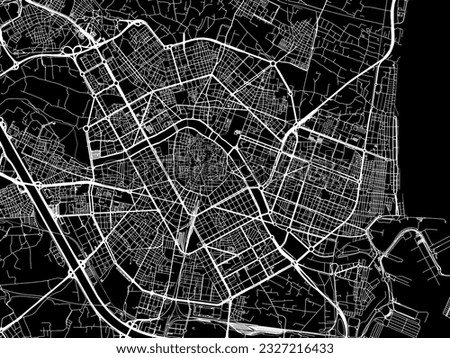 Vector city map of Valencia in Spain with white roads isolated on a black background.