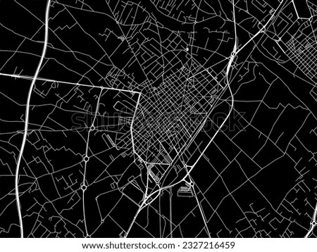 Vector city map of Villarreal in Spain with white roads isolated on a black background.