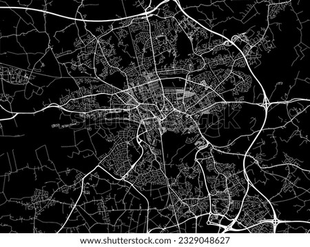 Vector city map of Preston in the United Kingdom with white roads isolated on a black background.