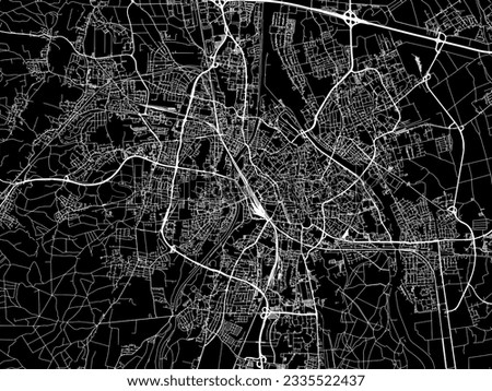 Vector city map of Augsburg in Germany with white roads isolated on a black background.