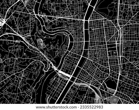 Vector city map of Lyon in France with white roads isolated on a black background.