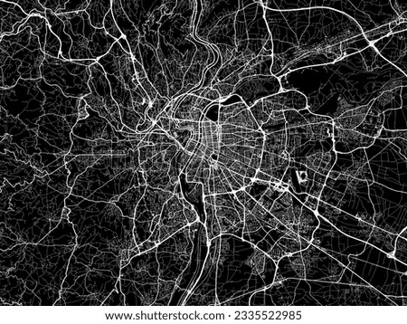 Vector city map of Lyon Metropole in France with white roads isolated on a black background.