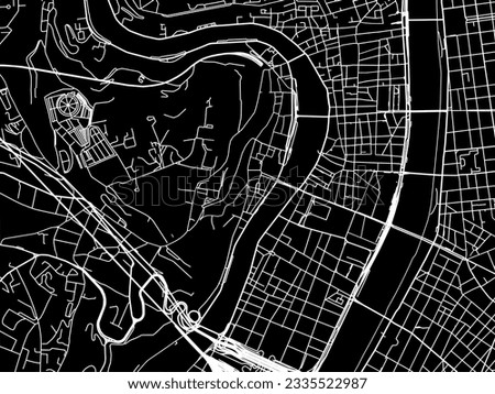 Vector city map of Lyon Centre in France with white roads isolated on a black background.