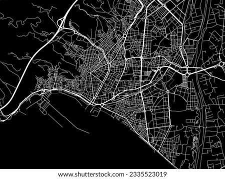 Vector city map of Almeria in Spain with white roads isolated on a black background.