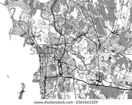 Greyscale vector city map of Burlington Vermont in the United States of America with with water, fields and parks, and roads on a white background.