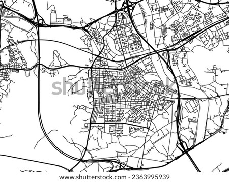 Vector city map of Guri-si in the South Korea with black roads isolated on a white background.