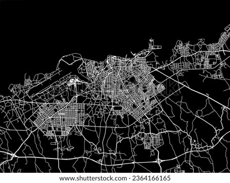 Vector city map of Jeju City in the South Korea with white roads isolated on a black background.