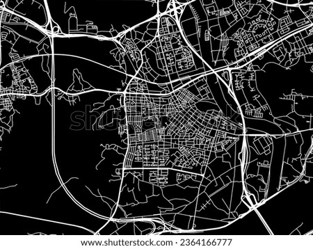 Vector city map of Guri-si in the South Korea with white roads isolated on a black background.