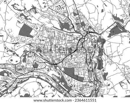 Greyscale vector city map of Halifax in the United Kingdom with with water, fields and parks, and roads on a white background.