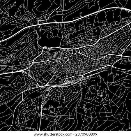 1:1 square aspect ratio vector road map of the city of Kaiserslautern in Germany with white roads on a black background.