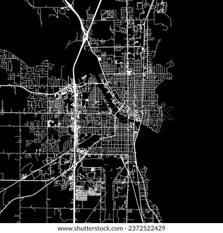 1:1 square aspect ratio vector road map of the city of Oshkosh Wisconsin in the United States of America with white roads on a black background.