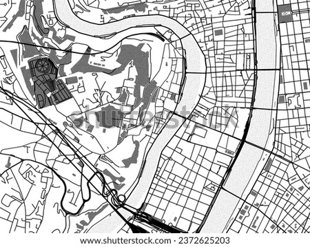 Greyscale vector city map of Lyon Centre in France with with water, fields and parks, and roads on a white background.