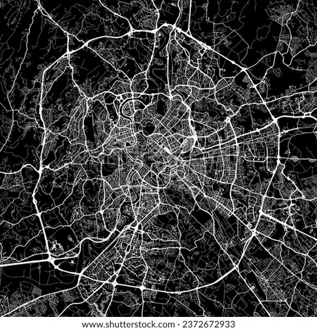 1:1 square aspect ratio vector road map of the city of Roma Metropolis in Italy with white roads on a black background.