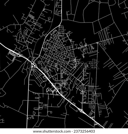 1:1 square aspect ratio vector road map of the city of Aprilia in Italy with white roads on a black background.