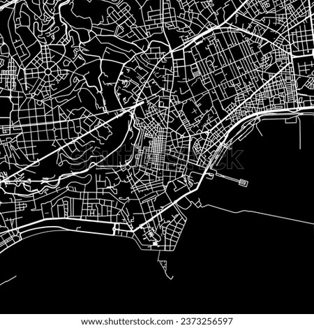 1:1 square aspect ratio vector road map of the city of Napoli Centro in Italy with white roads on a black background.