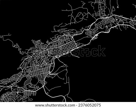 Vector city map of Ushuaia in Argentina with white roads isolated on a black background.