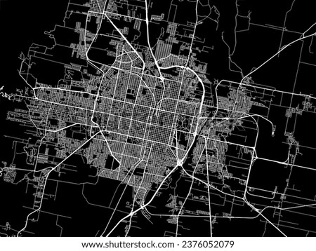 Vector city map of San Miguel de Tucuman in Argentina with white roads isolated on a black background.