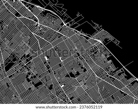 Vector city map of Quilmes in Argentina with white roads isolated on a black background.