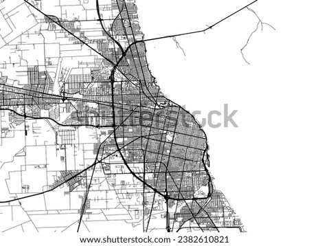 Vector city map of Rosario in Argentina with black roads isolated on a white background.