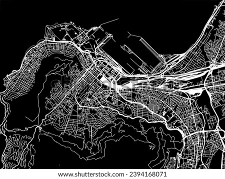 Vector city map of Cape town Center in South Africa with white roads isolated on a black background.