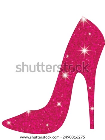 High Heel lady woman Shoe dark pink Glitter Icon Logo Symbol vector.