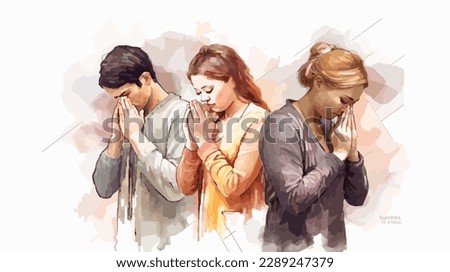 Jesus disciples praying together colorful contrast watercolor religious vector illustration 商業照片 © 