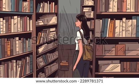 Books library people graphic novel vector illustration. Colorful vector illustration