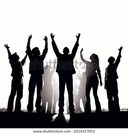 Christian worship young people silhouette lifting hand vector illustration