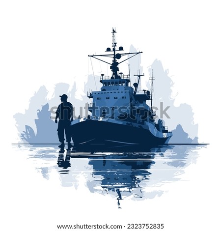 navy ship sailors silhouette minimali vector illustration people illustration