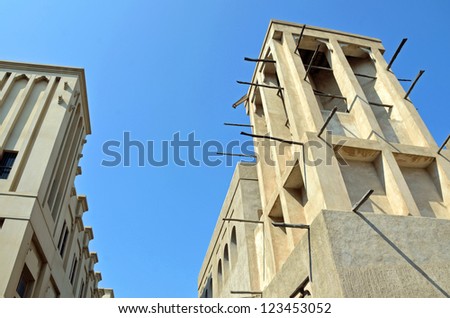 DUBAI, UNITED ARAB EMIRATES - OCTOBER 13: Wind Towers on October 13, 2012 in Dubai, United Arab Emirates. Dubai: Wind tower is a traditional architecture in Arab area to cool off inside the home.