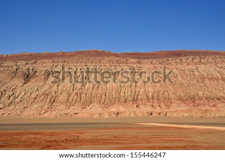 TURPAN, CHINA Ã¢Â?Â? SEPTEMBER 5: Flaming Mountains on September 5, 2013 in Turpan, China. Flaming Mountains are barren, eroded, red sandstone hills and approximately 100 kilometres long.