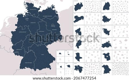 Vector color detailed map of Germany with administrative divisions of the country, each federal states is presented separately in highly detailed and divided into regions