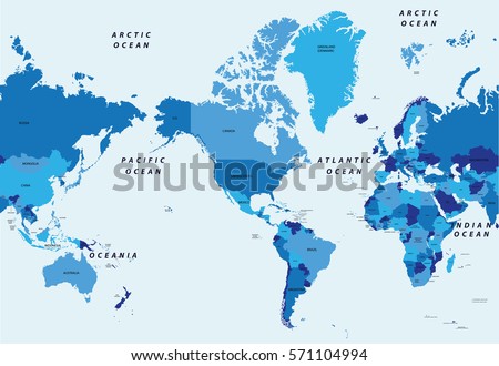 Detailed vector illustration world political map centered by America