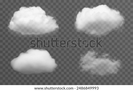 Set of vector clouds, fog or smoke on an isolated transparent background. Cloud, smoke, png.