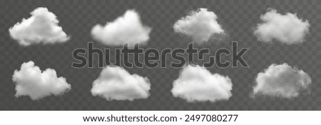 Set of vector clouds, fog or smoke on an isolated transparent background. Cloud, smoke, png.