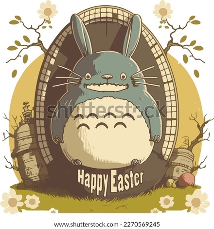 Totoro, studio ghibli style, happy easter, post or banner