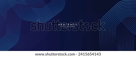 Abstract Dark Navy Blue Waving circles lines Technology Background. Modern gradient with glowing lines shiny geometric shape and diagonal, for brochure, cover, poster, banner, website, header