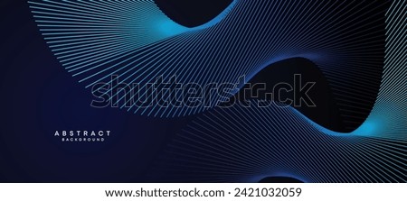 Abstract Dark Blue Waving circles lines Technology Background. Modern Navy Blue gradient with glowing lines shiny geometric shape and diagonal, for brochure, cover, poster, banner, website, header