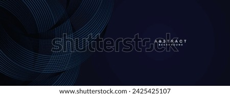 Dark Navy Blue Abstract Waving Circles Lines Technology Background. Modern Blue Gradient with Glowing Lines Shiny Geometric Shape Diagonal. for Brochure, Cover, Poster, Banner, Website, Header, flyer