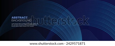 Dark blue abstract banner background with glowing geometric circles lines. Modern navy blue gradient shiny lines pattern and Futuristic technology web background for brochure, cover, poster, header